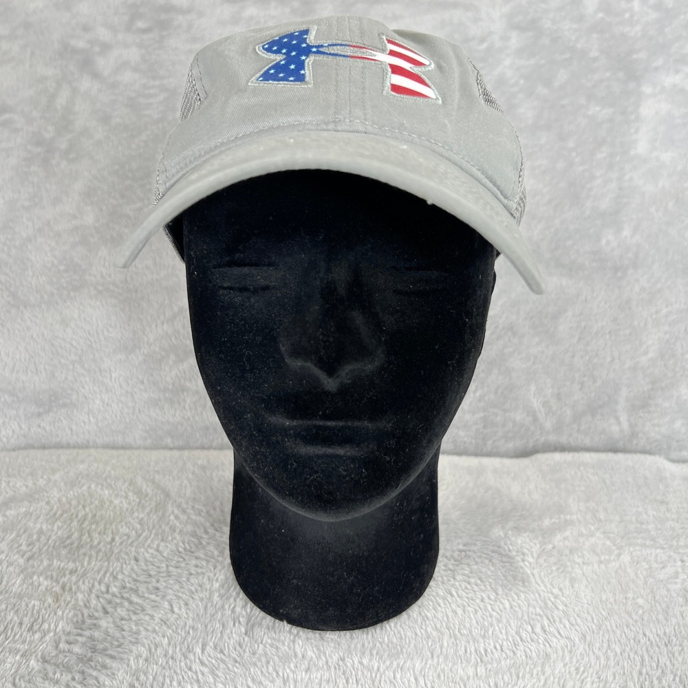 Under Armour American Flag Trucker Hat Gray Patriotic USA Mesh Snapback Cap